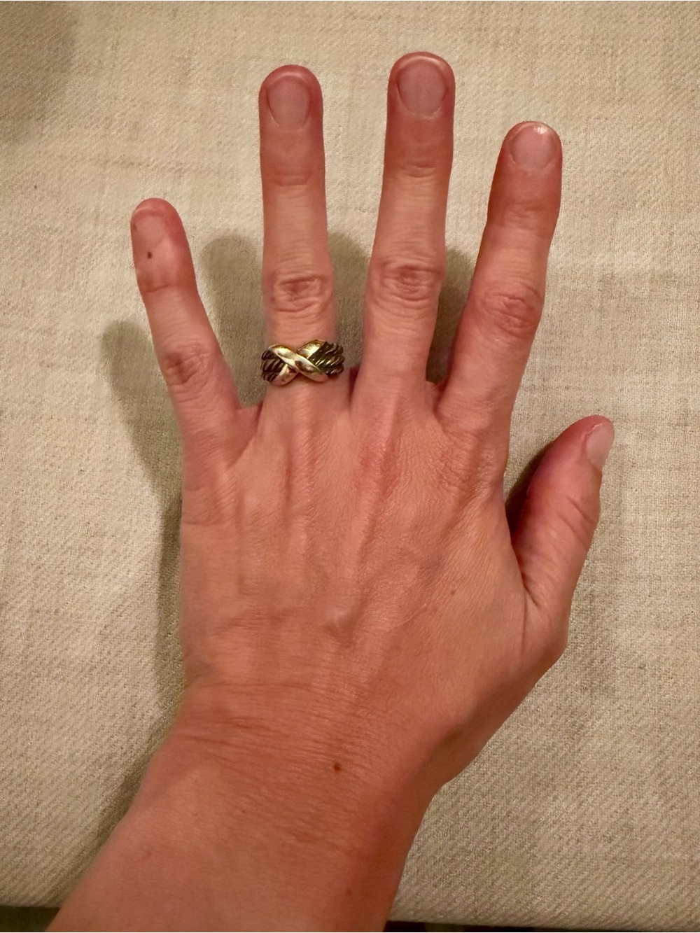 David Yurman Sterling & 14K Crossover X Cable Ring, Sz 6.5